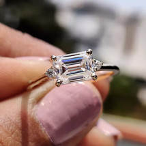 1.50Ct  Emerald Cut Moissanite  925 Sterling Silver East to West Engagement Ring - £99.34 GBP