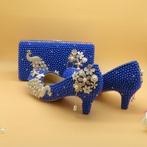 New Royal Blue  Women wedding shoes with matching bags bride High heels platform - £170.80 GBP