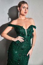 Off-shoulder V-neck gown w/ open back, mermaid silhouette &amp; shimmering f... - £356.49 GBP