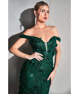 Off-shoulder V-neck gown w/ open back, mermaid silhouette &amp; shimmering f... - £350.77 GBP