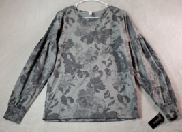 Ideology Blouse Top Womens Small Gray Floral Polyester Long Sleeve Round Neck - £15.82 GBP