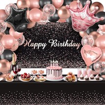 Black And Rose Gold Party Decorations, Rose Gold And Black Balloon Garland Kit W - £21.89 GBP