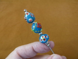 U-288-70) Turquoise glass white red polka dots silver beads hatpin Pin hat pins - £9.02 GBP