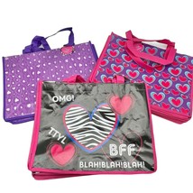 Bundle of 12 Girly Girl Tote Bags Hearts Valentines Purple Pink Reusable NWT - £18.55 GBP