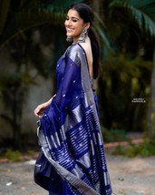 Blue Lichi Silk Saree || Jacquard Silver Zari Weaving silk sarees, || Rich Pallu - £45.20 GBP