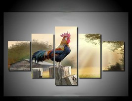 Multi Panel Print Cock Rooster Canvas 5 Piece Picture Wall Art Farm Chicken Dawn - £21.98 GBP+