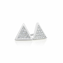 14K Weiß Vergoldet Rund Künstlicher Diamant Dreieck Cluster Ohrstecker - £32.26 GBP
