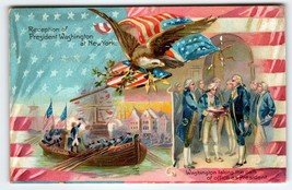 George Washington Patriotic Postcard Reception At New York Tuck 124 Ship... - £15.02 GBP