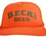 BECK&#39;S BEER True Vtg Retro TRUCKER Mesh SNAPBACK Red w/Black Puffy Logo ... - $16.99