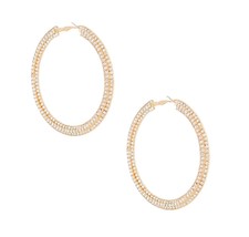 Beautiful Clear Pave Rhinestone Gold Plated Saddleback Fashion Hoop Earring 3&quot; - £36.03 GBP
