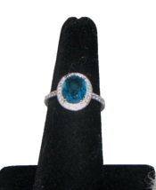 RT 925 Sterling Silver Ring, 3 ct Sky Blue Topaz 1 Gemstone and Diamond Halo - £27.65 GBP