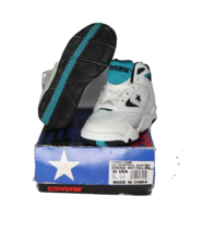 NOS Vtg 90s Converse Leather Mid Basketball Sneakers Shoes White Teal Ch... - $39.55