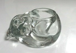 Vtg Indiana Glass Clear Heavy Sleeping KITTY CAT Tealight Votive Candle ... - £7.78 GBP