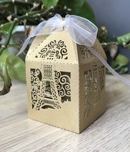 100pcs Pearl Begie Gold Gift Boxes with Ribbon,customized Laser Cut Cand... - $34.00