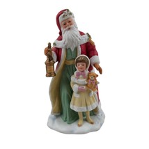 Avon Porcelain Santa Claus Figurine Little Girl Teddy Bear 1995 Christmas - £9.34 GBP