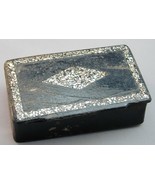 Antique Georgian Papier Mache Black Lacquer MOP Chip Snuff Trinket Box - $566.69 MXN