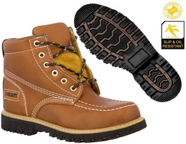 Mens Honey Brown Work Boots Real Leather Lace Up Slip Resistant Shoes Trabajo - £48.70 GBP