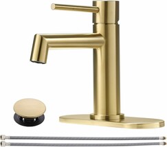 Brushed Gold Bathroom Faucet With Plastic Pop Up Drain, 6.25&#39;&#39; Metal Esc... - £50.19 GBP