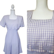 Vintage 90s Gingham Plaid Romper Lilac Lavender Square Cut Tie back Empi... - $48.28