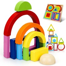 Wooden Rainbow Stacking Toy, 27 Pcs Stacking Toy Wooden Rainbow Stacker Baby Toy - £31.92 GBP