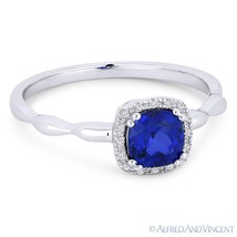 0.85 ct Cushion Cut Blue Lab Sapphire &amp; Diamond Halo 14k White Gold Promise Ring - £248.43 GBP