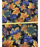 CRANSTON FABRIC~2006~Autumn Fall Leaves~LARGE PRINT~Black Purple Orange ... - £23.10 GBP