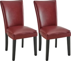 Red Parsons Chairs, Faux Leather Upholstered Dining Room, Rd, By Leemtorig - £235.47 GBP