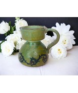 Italian Art Pottery Etched Scroll Chartreuse Stoneware Mini Pitcher Vintage - $22.49