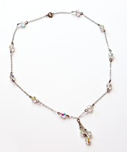 Vintage Aurora Borealis Crystal Necklace Beaded Short Length Chandelier Sterling - £27.78 GBP