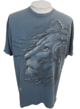 Delta Pro Weight T Shirt XL mens Lion with Head phones headset Cotton blue gray  - £12.65 GBP