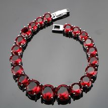 Red Garnet Round Stones Bracelet 925 Sterling Silver Link Chain Tennis Bracelet - £186.81 GBP