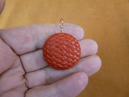 J-6 Red Cinnabar Basket weave Pendant necklace carved wood lacquer bead ... - $16.82