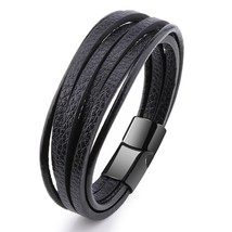 ZG Men&#39;s New Punk Simple Leather Bracelet Black And  Magnetic Buckle Wristband M - £17.87 GBP