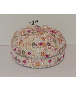 Vintage Sparkly Beaded Round Metal Trinket Box Big Faux Pearls Clear Rhi... - $460.40 MXN