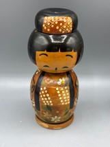 Vtg Japanese Kokeshi Doll Coin Bank Hand Painted Wood Removable Bottom - $569.53 MXN