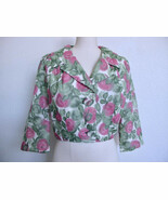 Vintage 50s 60s Cropped Roses Floral Print Jacket Ivory Pink Green L 41&quot;... - $41.13 CAD