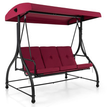 3-Seat Outdoor Converting Patio Swing Glider Adjustable Canopy Porch Swing Wine - £302.09 GBP