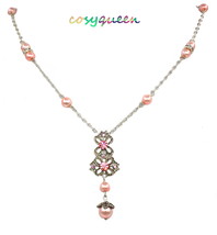 Wome  Rose Pink Pearl Swarovski Element Crystal Butterfly Pendant Chain Necklace - $9,999.00