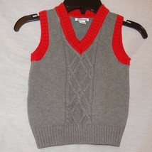 Sweater Vest Gray Red Pull On Knit Size 4 4T Boy Hartstrings Cotton Holiday - $9.42