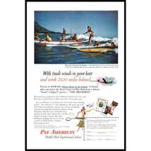 1953 Pan Am Airlines Waikiki Hawaii Vintage Print Ad Surf Boards Surfing Art - £8.24 GBP