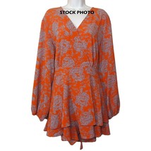 Classic Fashion Collection Orange Blue Floral Print Long Sleeve Romper Medium - £23.61 GBP