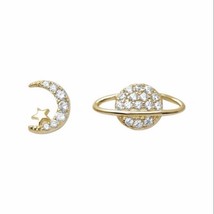 18K Gold Plated Asymmetric Planet Star Moon Stud Earrings for Women - $9.99