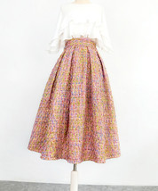 Winter Pink Midi Skirt Outfit Women A-line Plus Size Pleated Tweed Skirt image 3