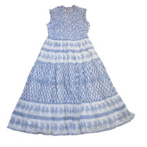 NWT Oliphant Sleeveless Smocked Maxi in Flora Blue Blockprint Cotton Dress XL - £155.69 GBP