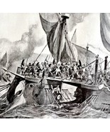 First Roman Naval Victory Carthage Ships 1913 Plate Print 2 Page History... - $39.99