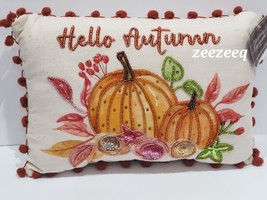 Thanksgiving Fall Pink Orange Pumpkin Beaded Throw Pillow 10&quot; x 14&quot; NEW - £29.31 GBP