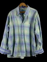 Alan Flusser Shirt Size XXL 2XL Mens Flip Turn Cuff Blue Green Gingham C... - $39.62