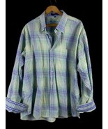 Alan Flusser Shirt Size XXL 2XL Mens Flip Turn Cuff Blue Green Gingham C... - $744.52 MXN
