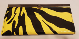 I Squared Tab Lock Long Wallet Yellow Zebra Print Rectangle CC Holder New - $13.54