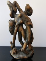 Vintage Modernist Wood Carved Figure Statue Man and Woman Unusually Rare Signed - £73.09 GBP
